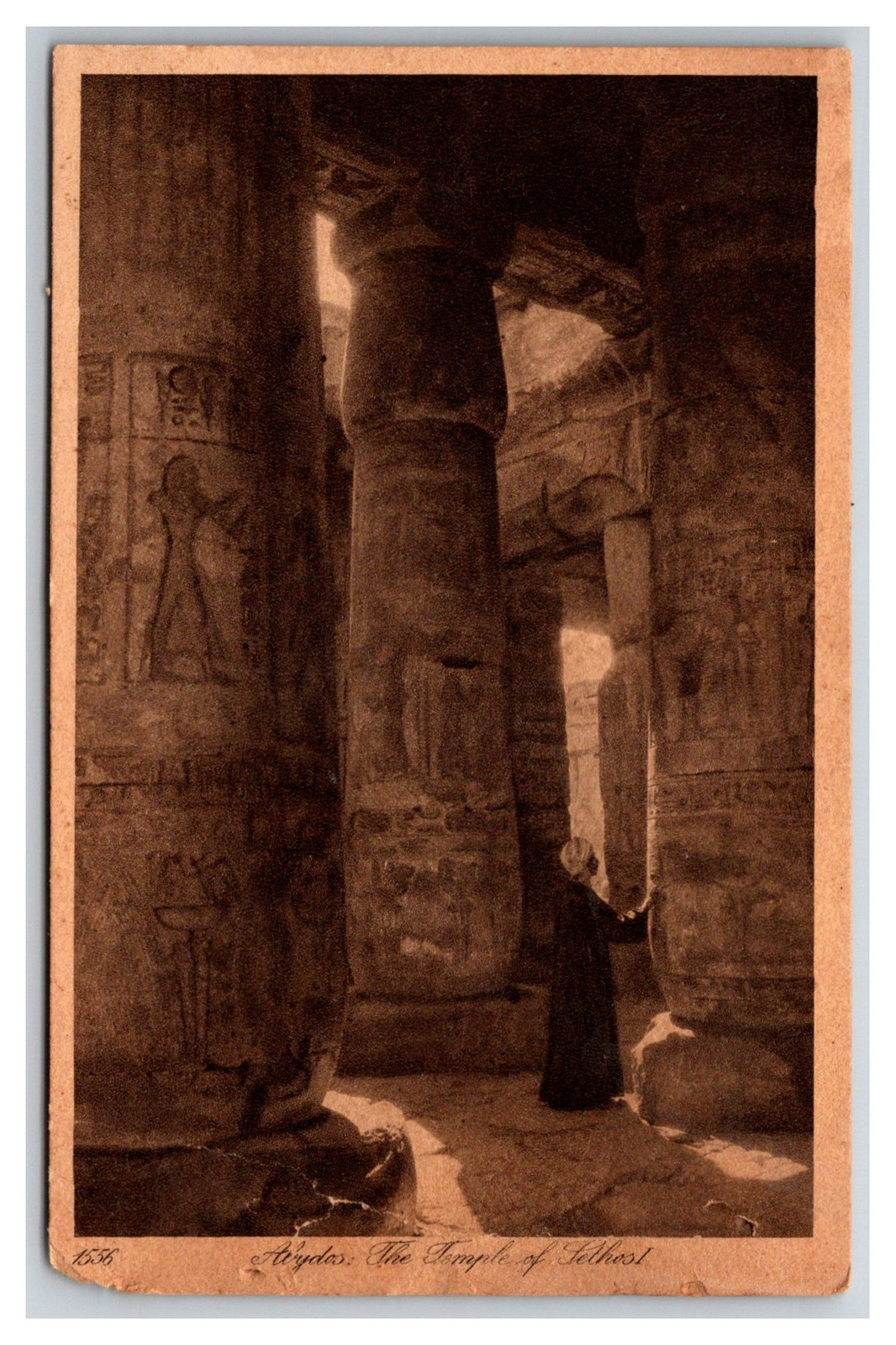 ABYDOS Egypt ~ Sepia 1910 ~ Temple pillars hieroglyphics UNP