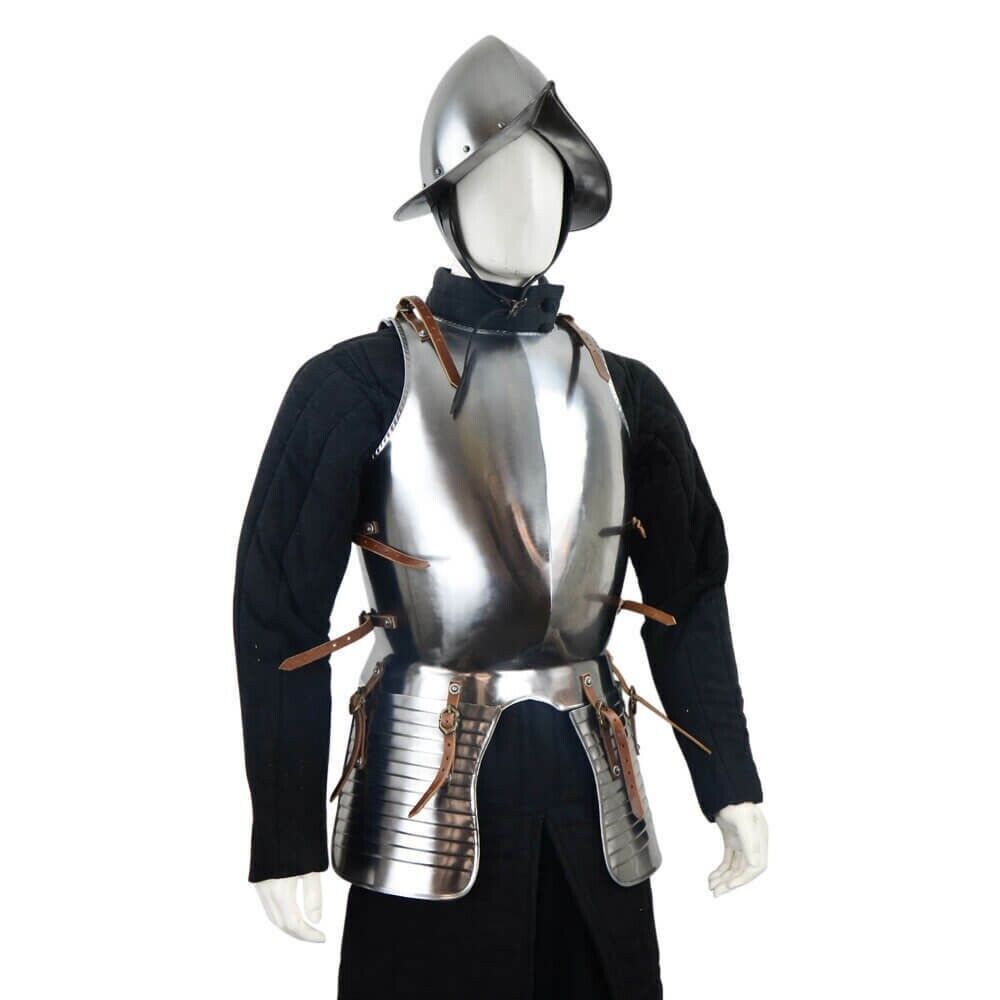 Steel Larp Medieval Warrior Pikeman's Half Body Armor Suit Cuirass with Helmet