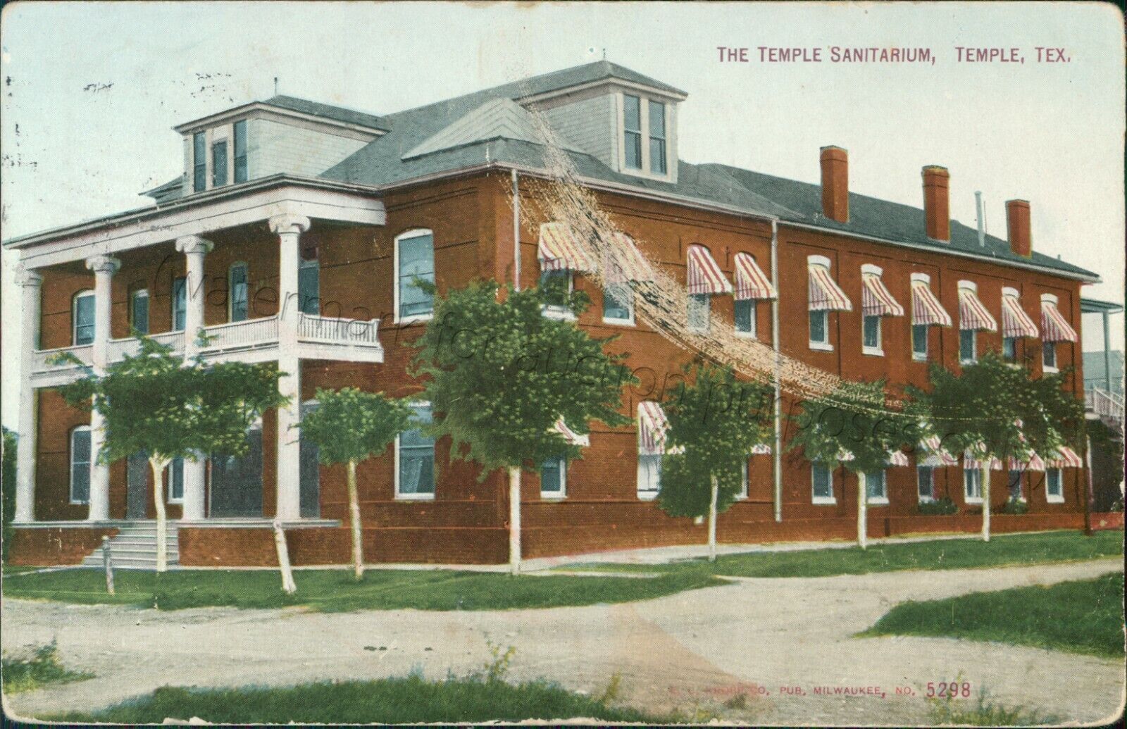 Temple, Texas - street view of Temple Sanitarium 1911 - Vintage TX Postcard